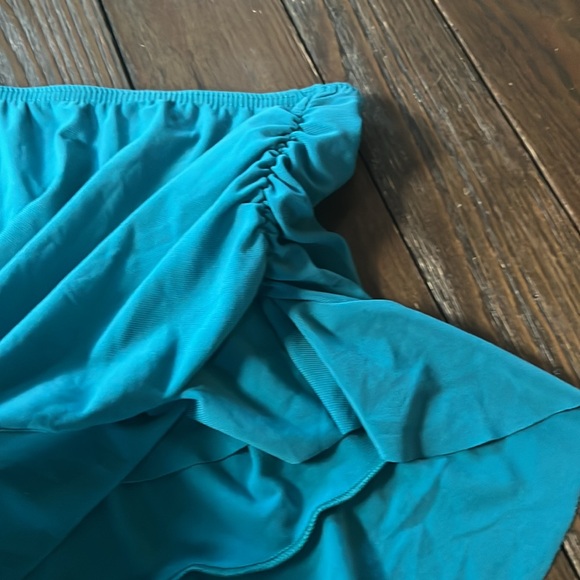 Teal elastic waist rushed side ruffl hem swim cover up - Picture 3 of 4